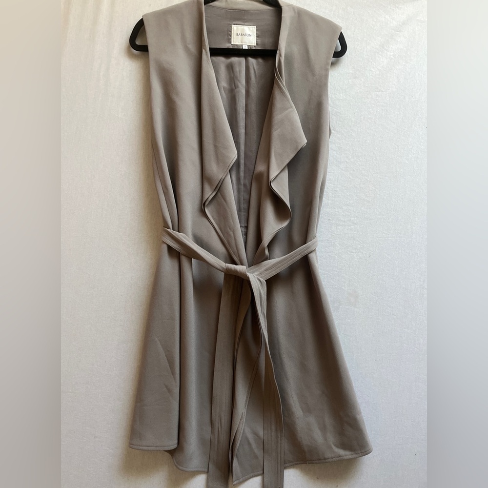 Aritzia Babaton Lawson Trench Vest Taupe Sleeveless Duster Belted Size Medium